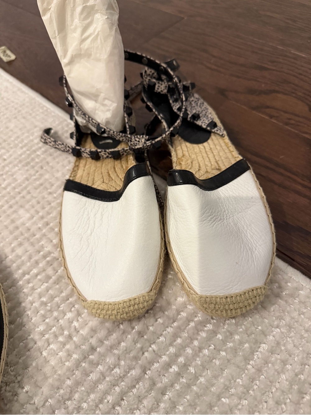 White Leather Espadrille Flats with Ankle Tie Rebecca Minkoff Authentic 6.5